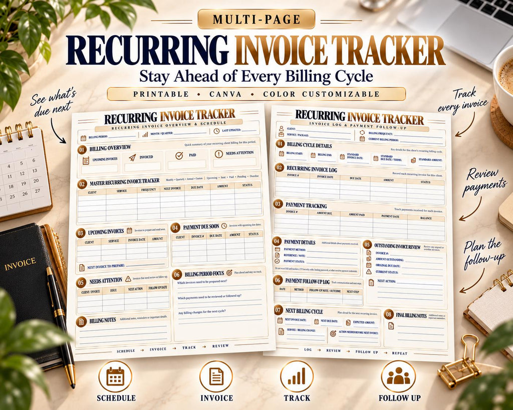 Recurring Invoice Tracker Canva worksheet preview