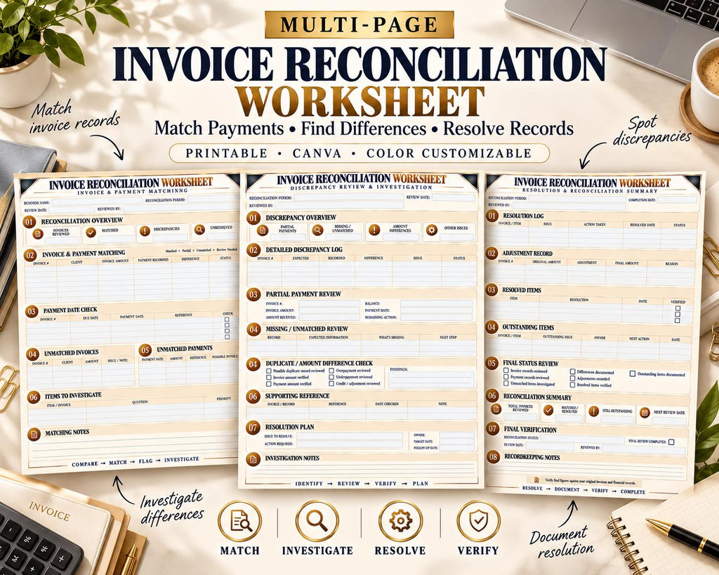 Invoice Reconciliation Worksheet Canva worksheet preview