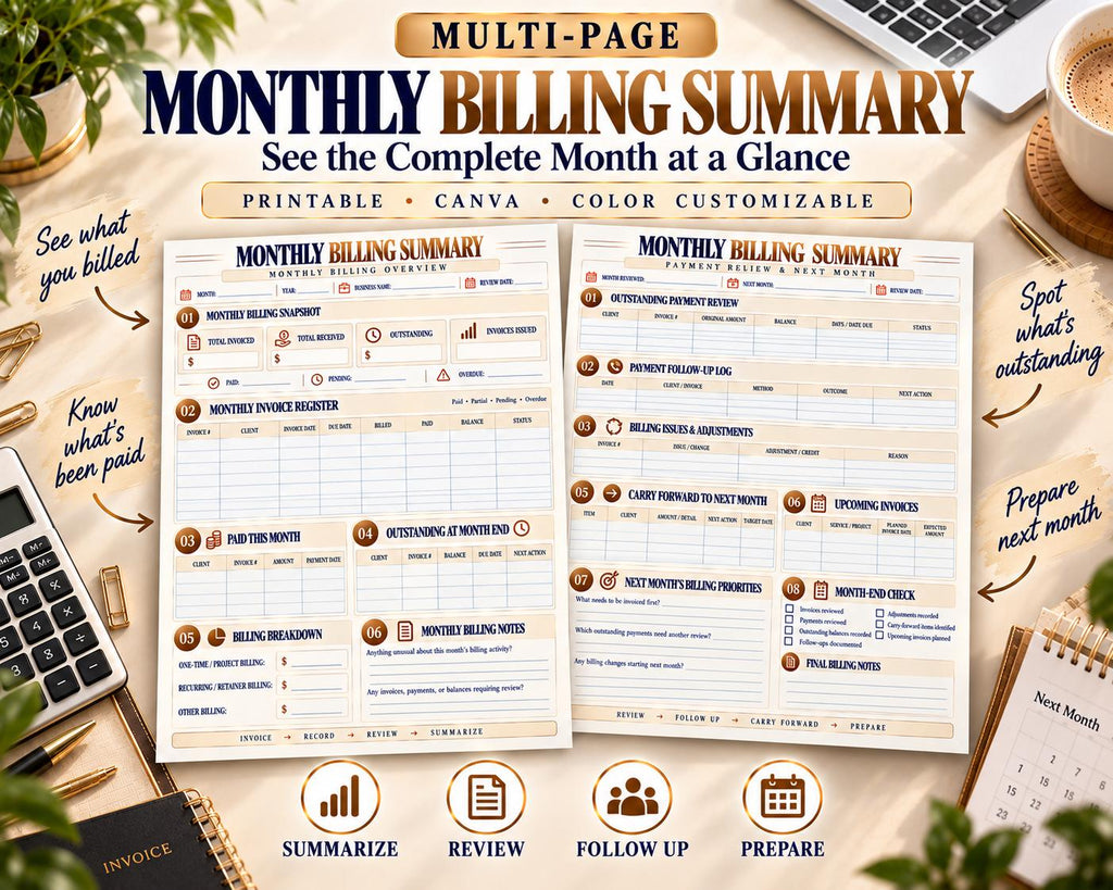Monthly Billing Summary Canva worksheet preview