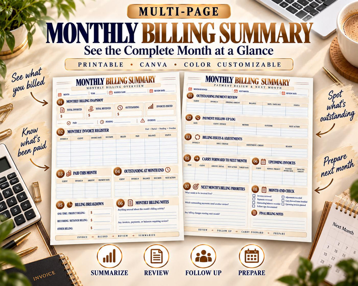 Monthly Billing Summary Canva worksheet preview