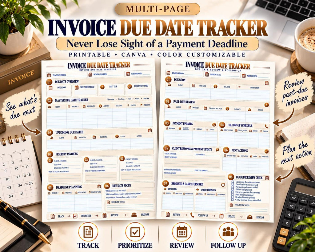 Invoice Due Date Tracker Canva worksheet preview