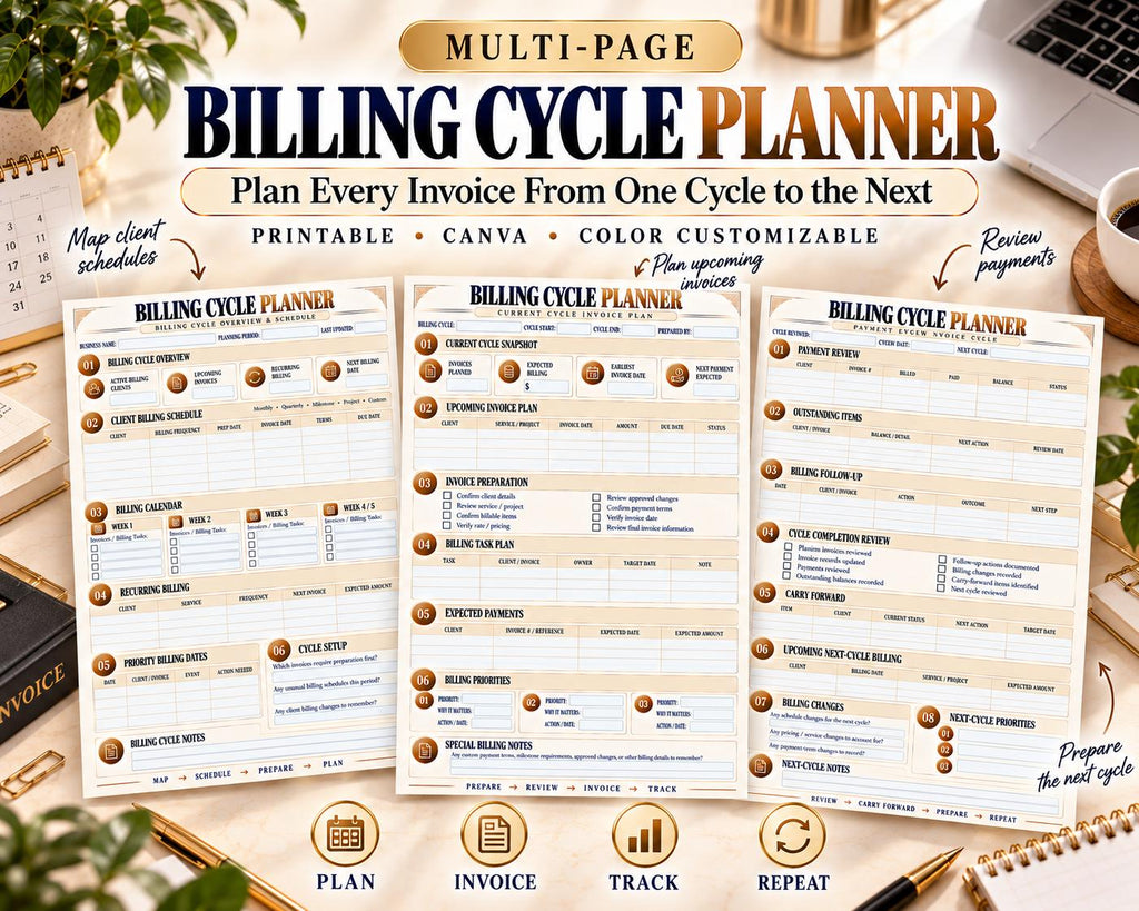 Billing Cycle Planner Canva worksheet preview