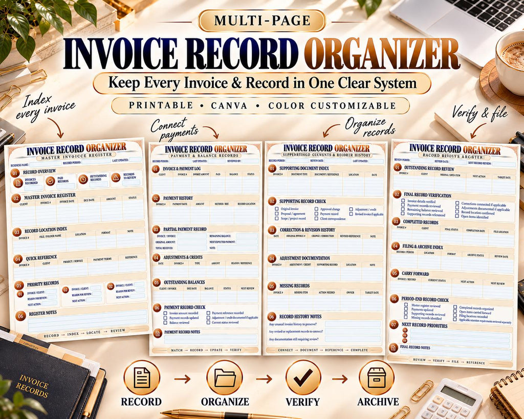 Invoice Record Organizer Canva worksheet preview