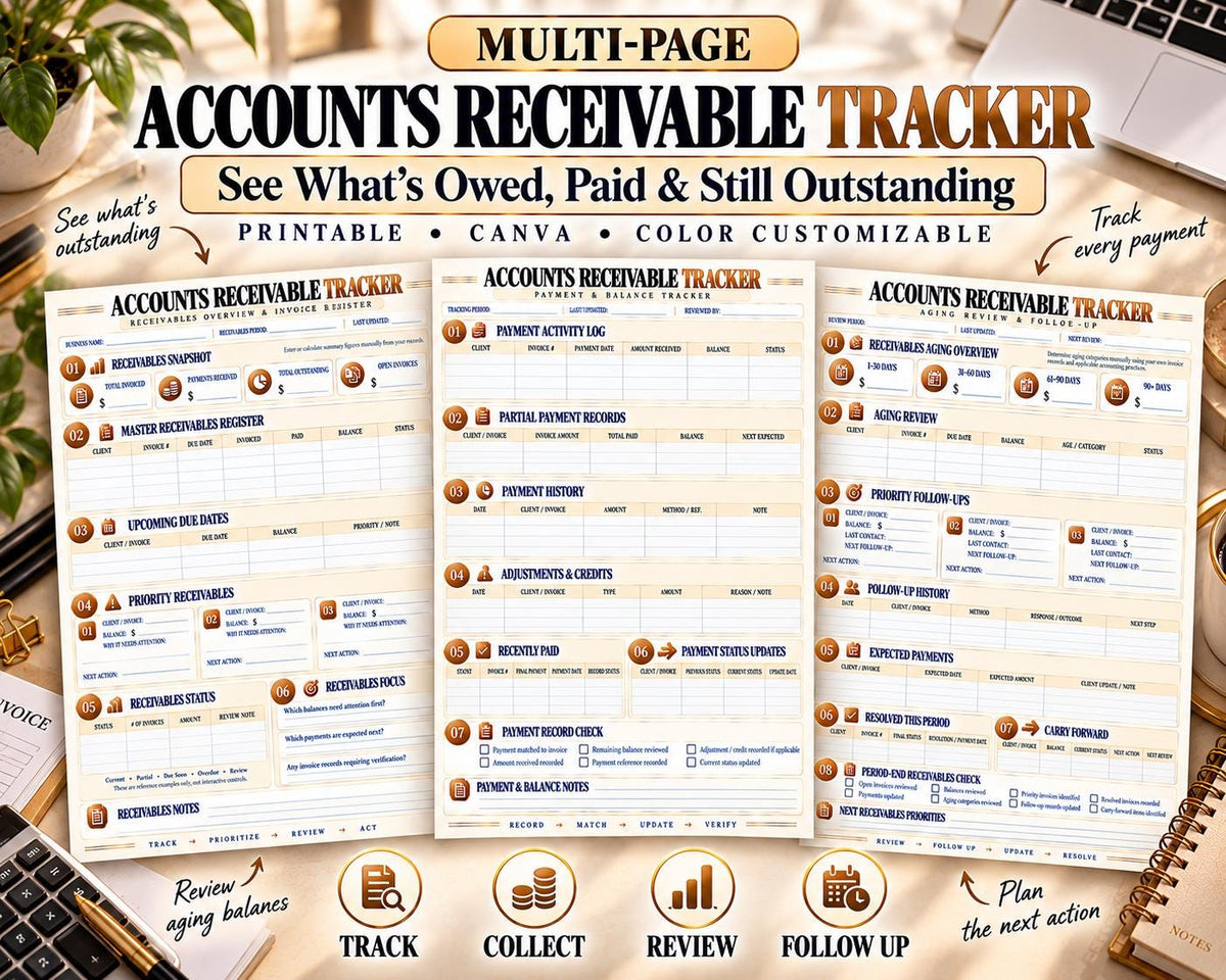 Accounts Receivable Tracker Canva worksheet preview