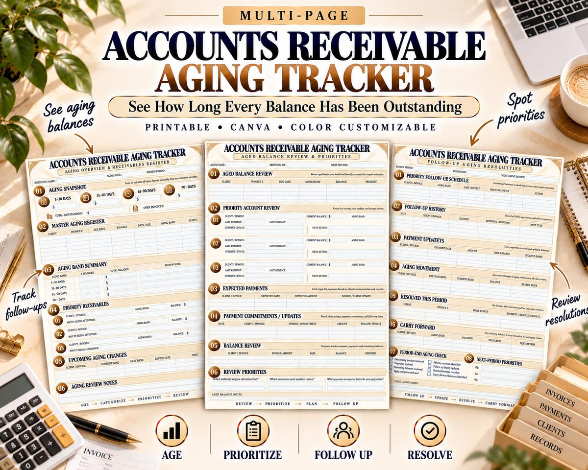 Accounts Receivable Aging Tracker Canva worksheet preview