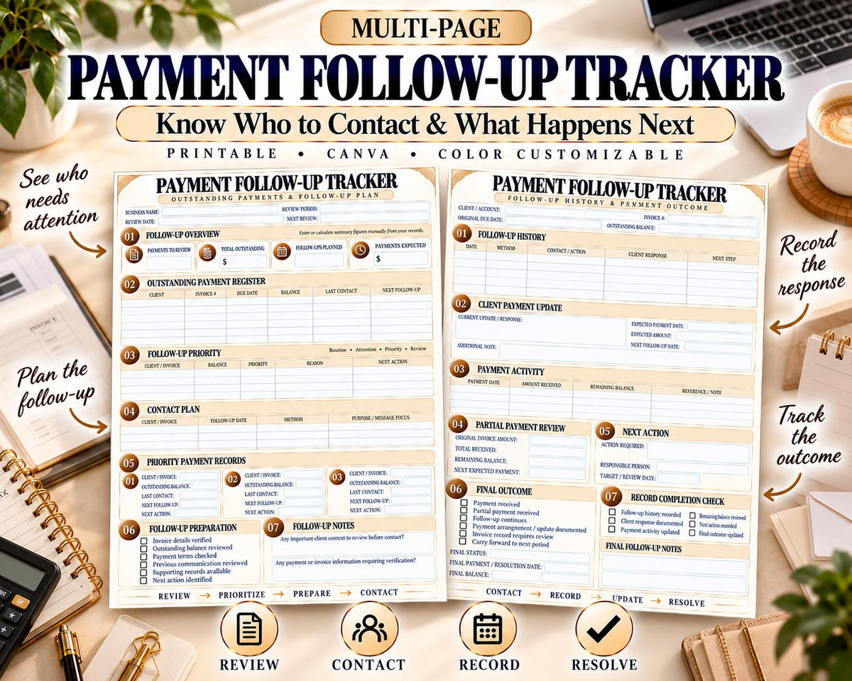 Payment Follow-Up Tracker Canva worksheet preview