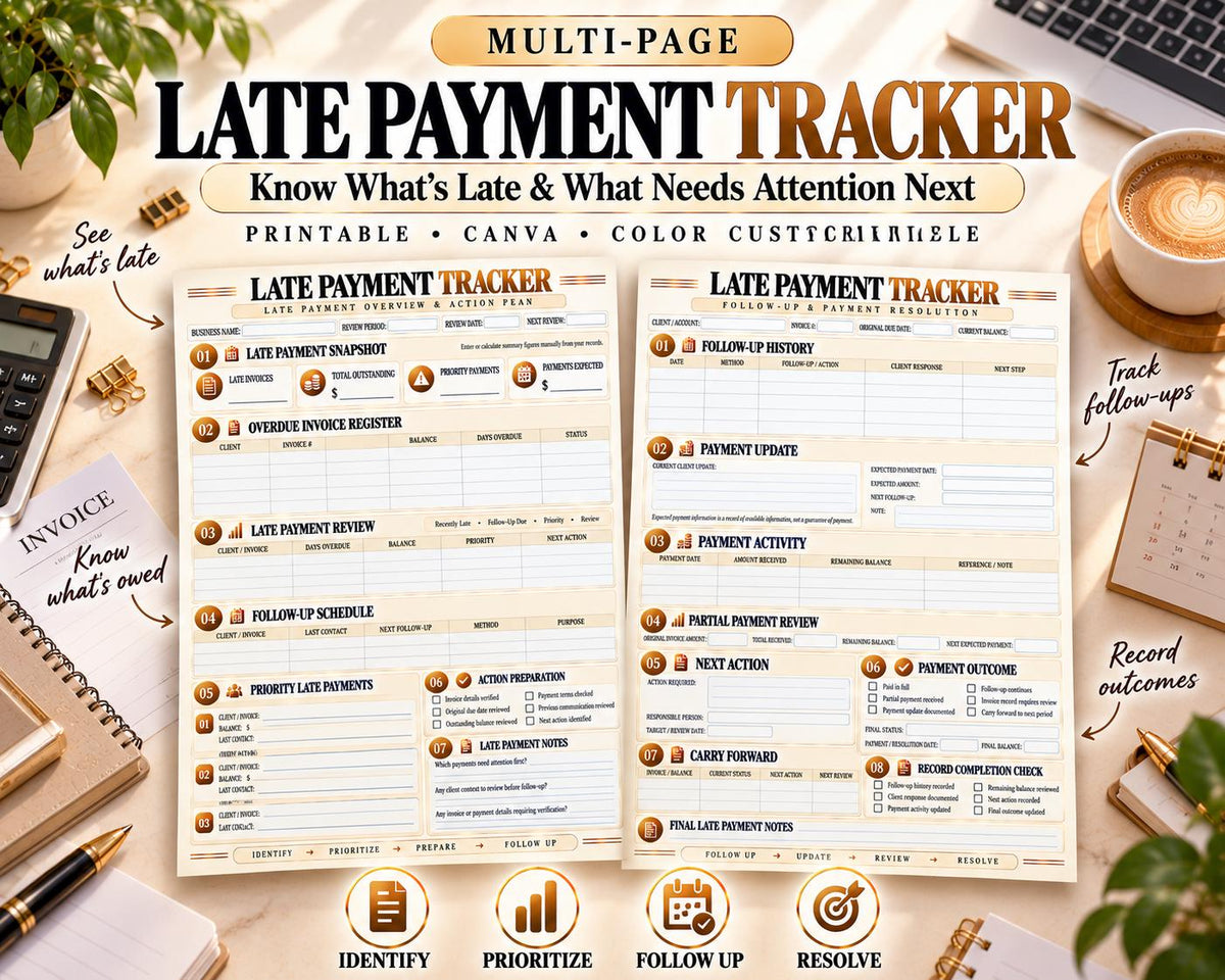 Late Payment Tracker Canva worksheet preview
