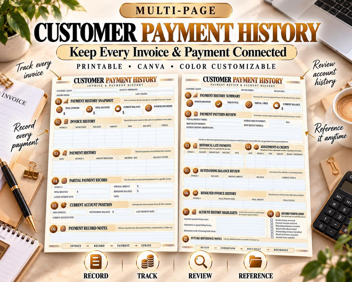 Customer Payment History Canva worksheet preview