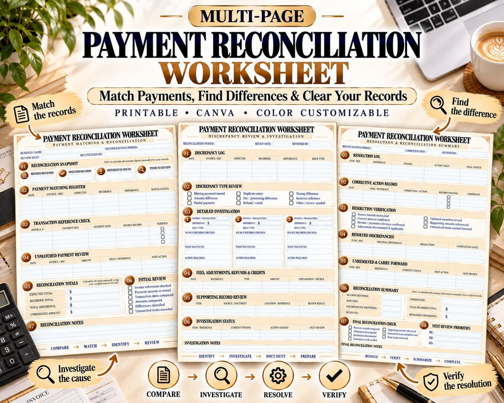 Payment Reconciliation Worksheet Canva worksheet preview