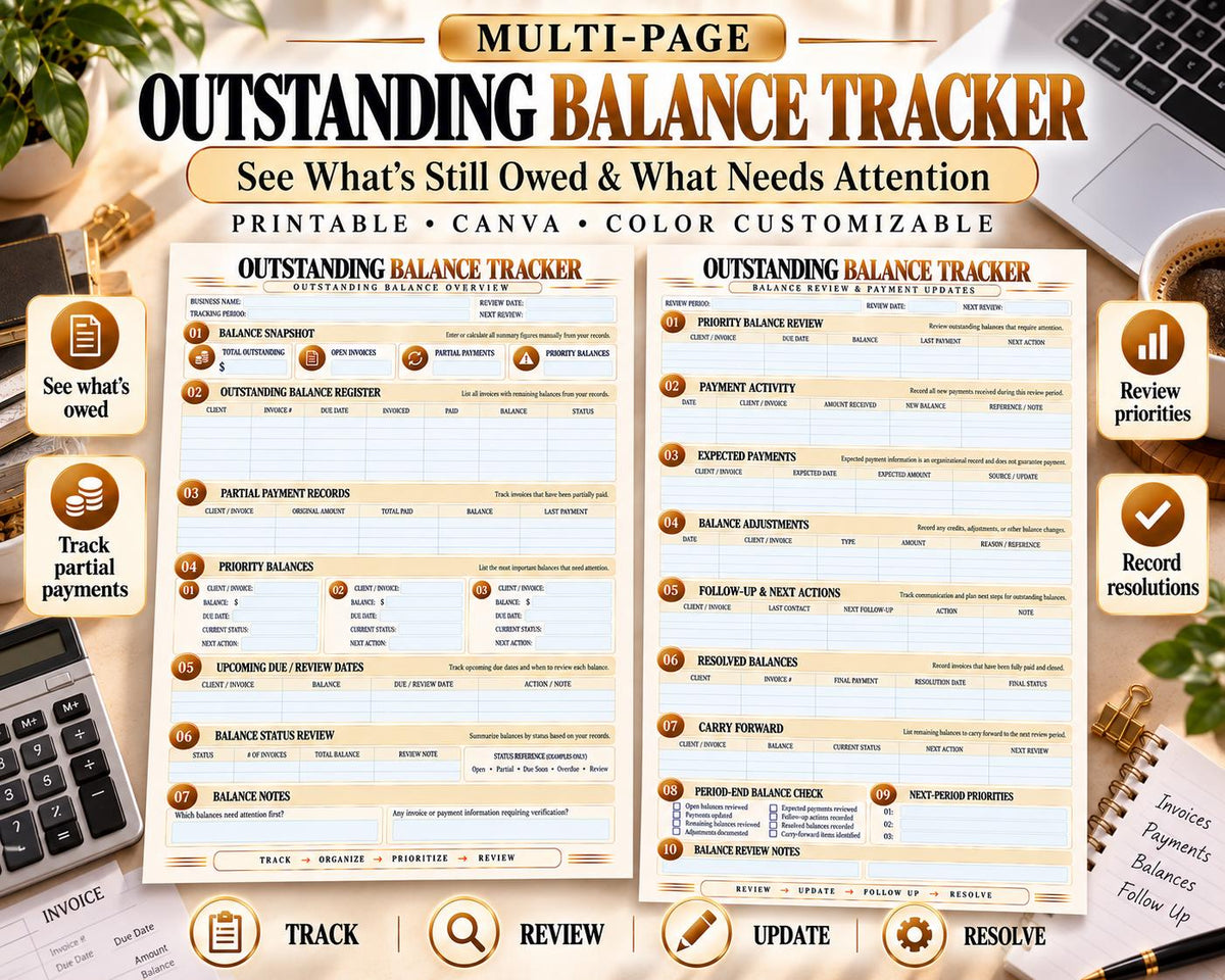 Outstanding Balance Tracker Canva worksheet preview