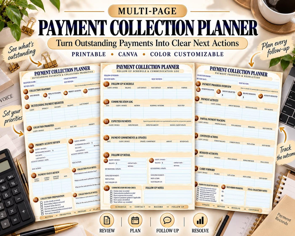 Payment Collection Planner Canva worksheet preview
