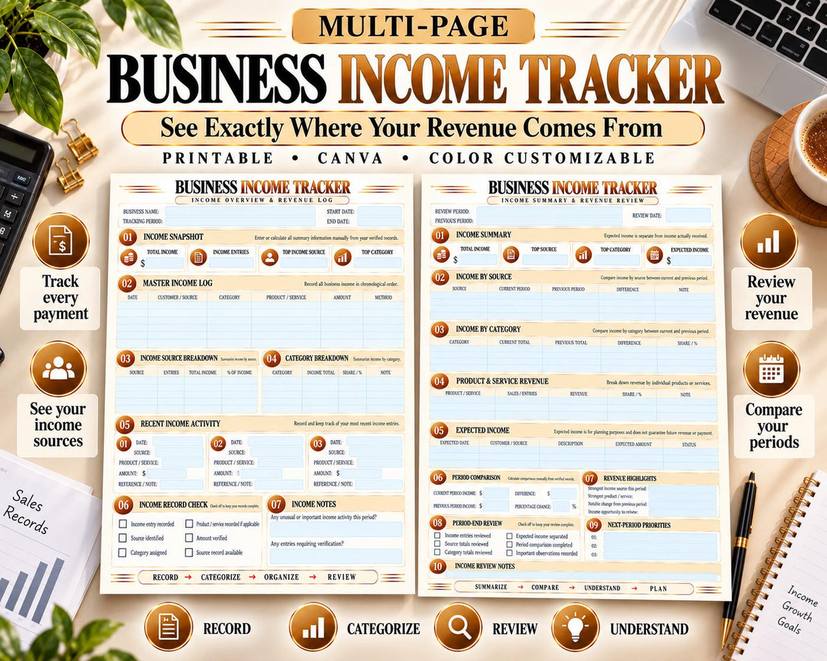 Business Income Tracker Canva worksheet preview