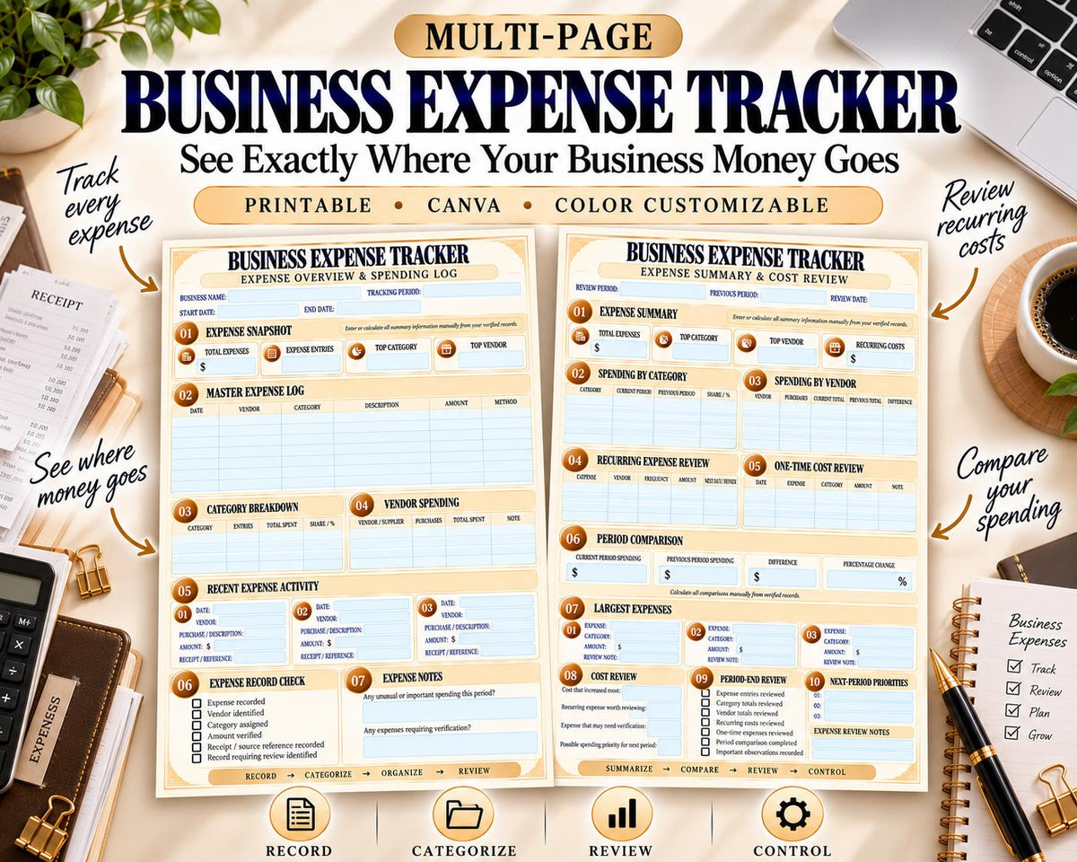 Business Expense Tracker Canva worksheet preview