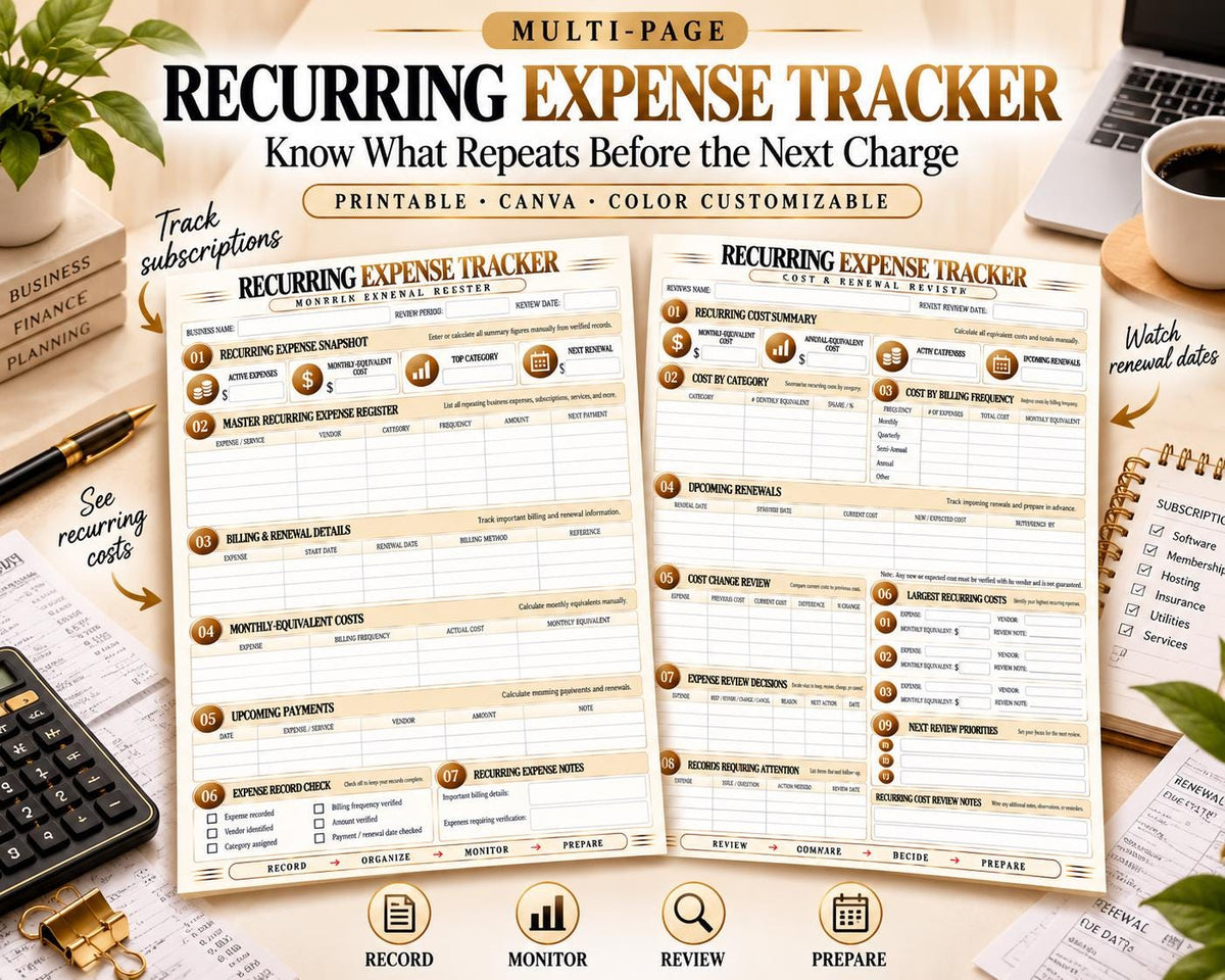 Recurring Expense Tracker Canva worksheet preview