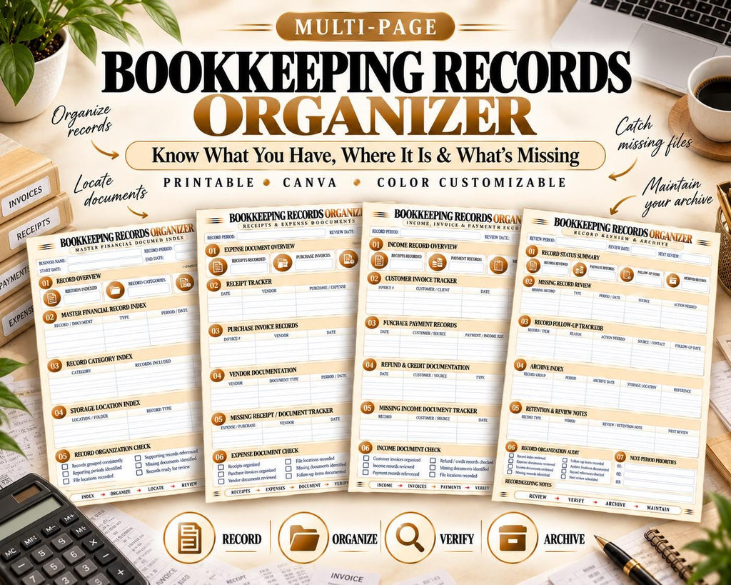 Bookkeeping Records Organizer Canva worksheet preview