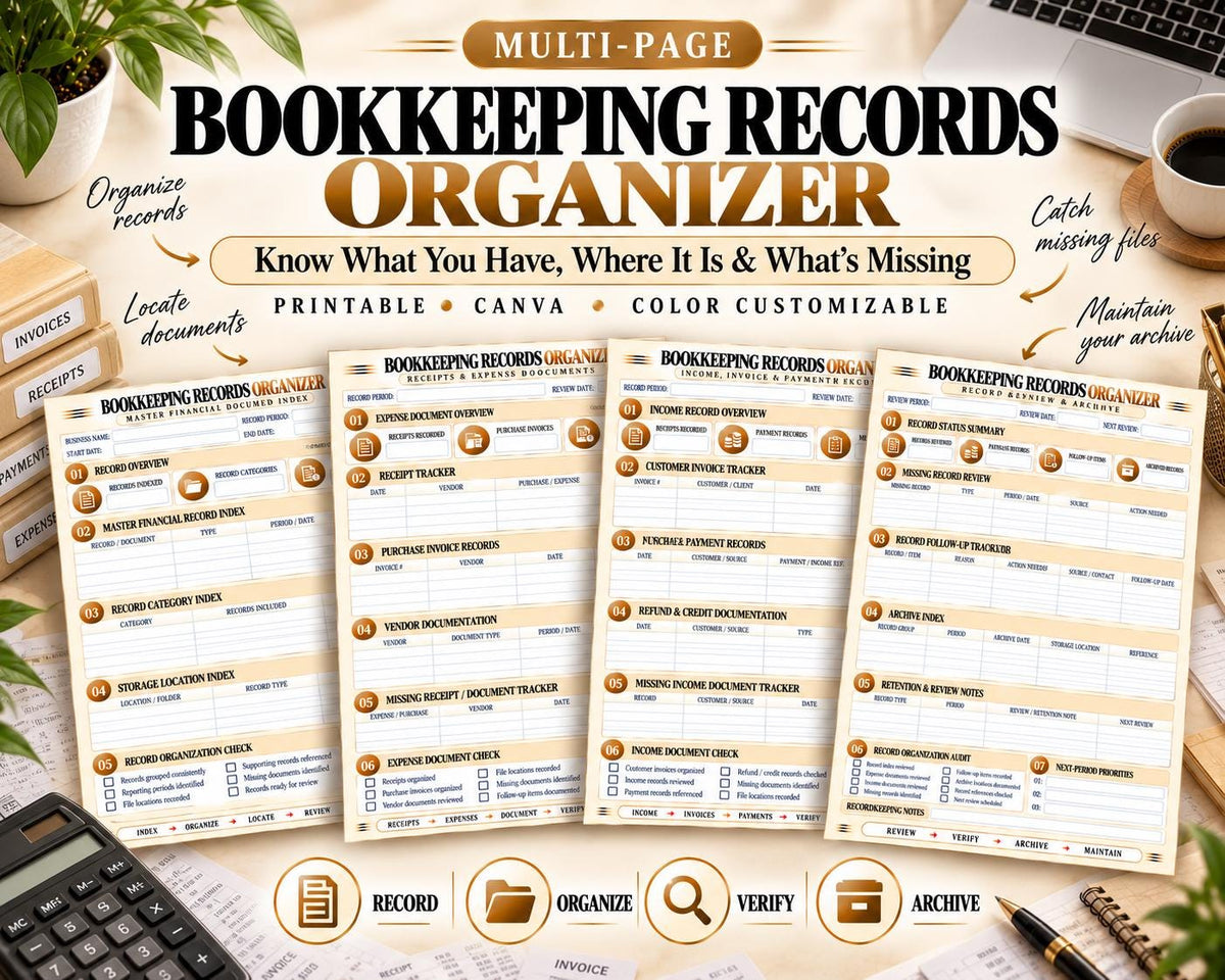 Bookkeeping Records Organizer Canva worksheet preview
