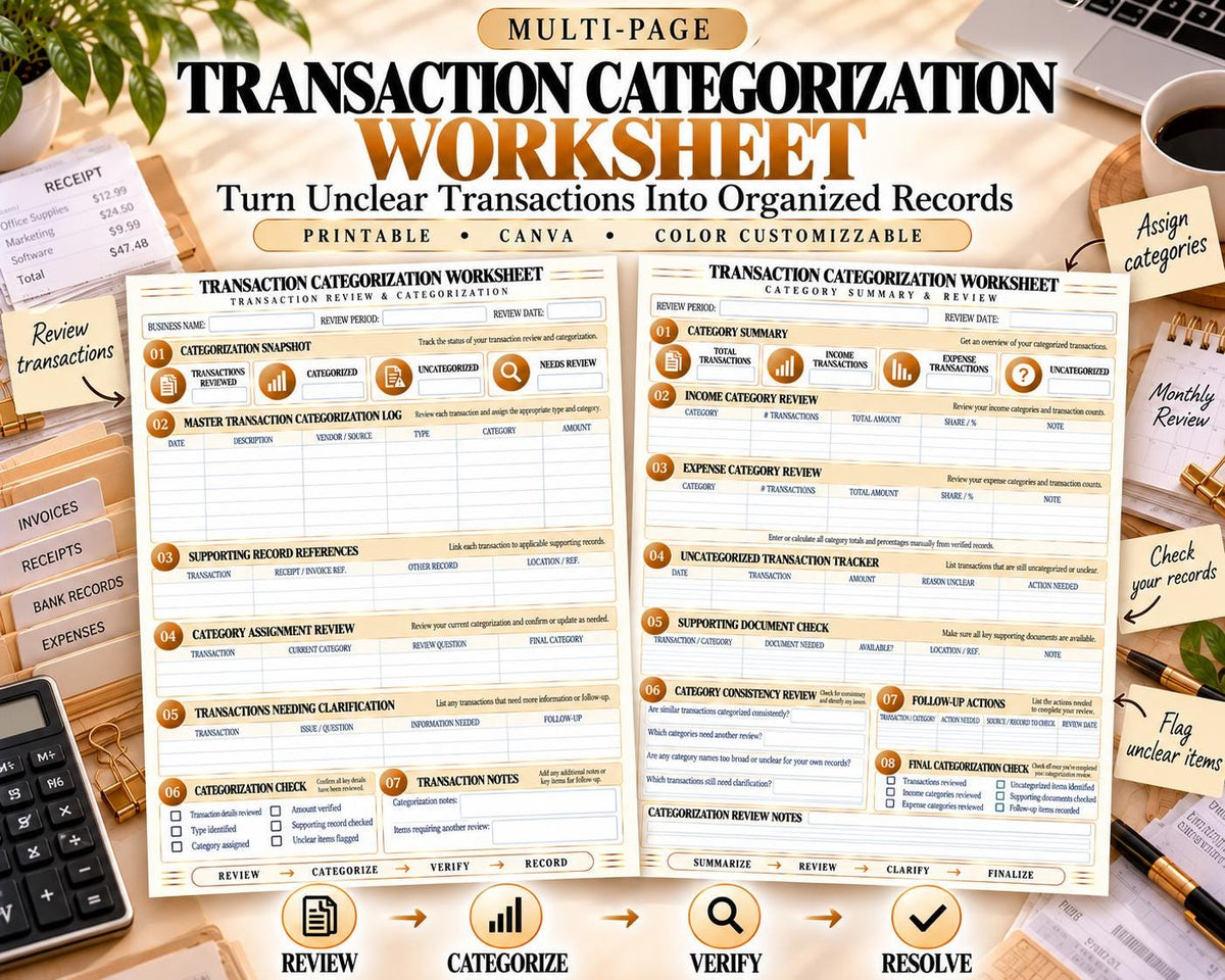 Transaction Categorization Worksheet Canva worksheet preview