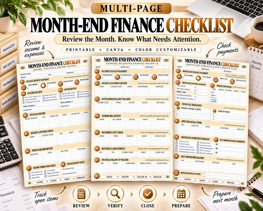 Month-End Finance Checklist Canva worksheet preview