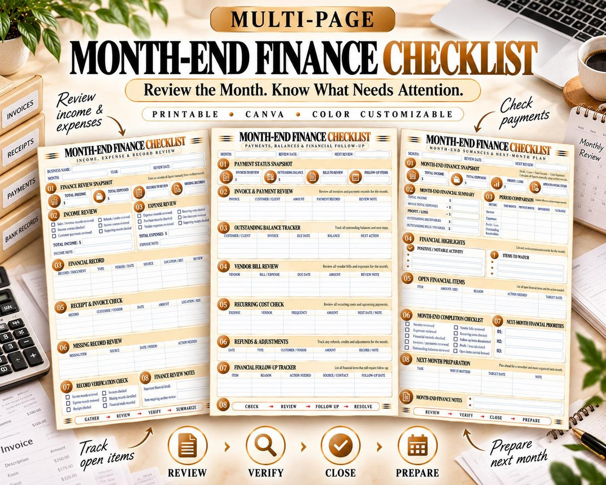 Month-End Finance Checklist Canva worksheet preview
