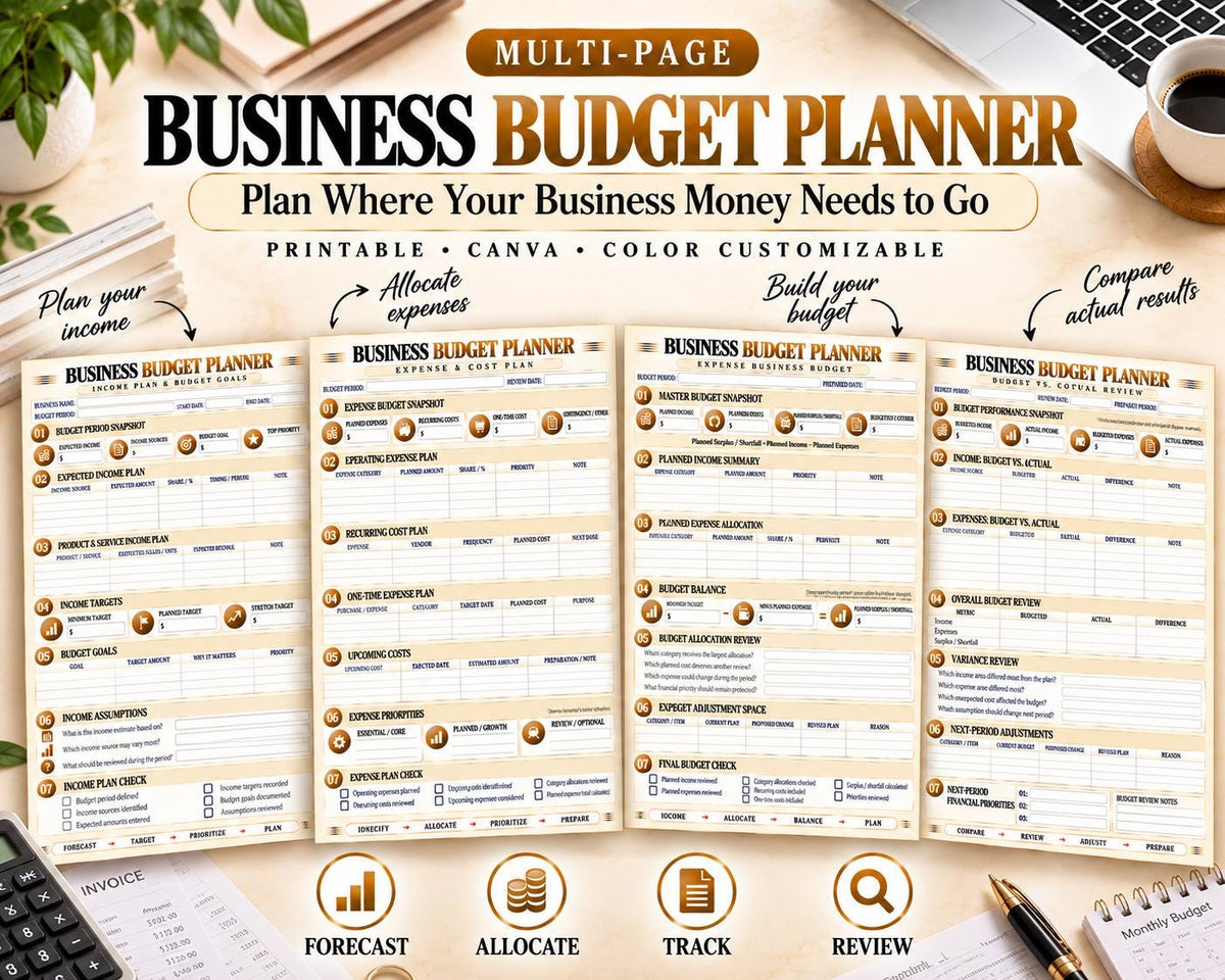 Business Budget Planner Canva worksheet preview