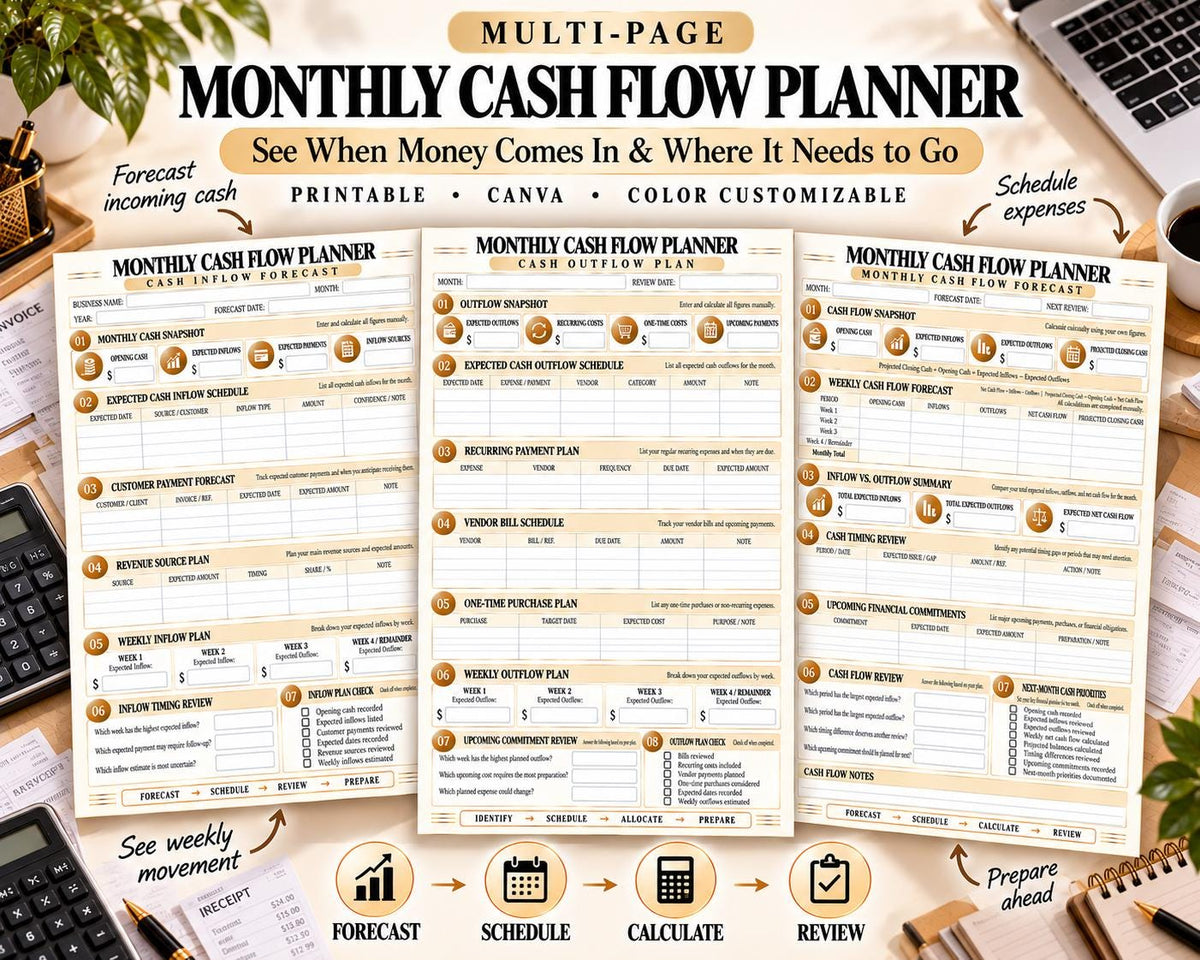 Monthly Cash Flow Planner Canva worksheet preview