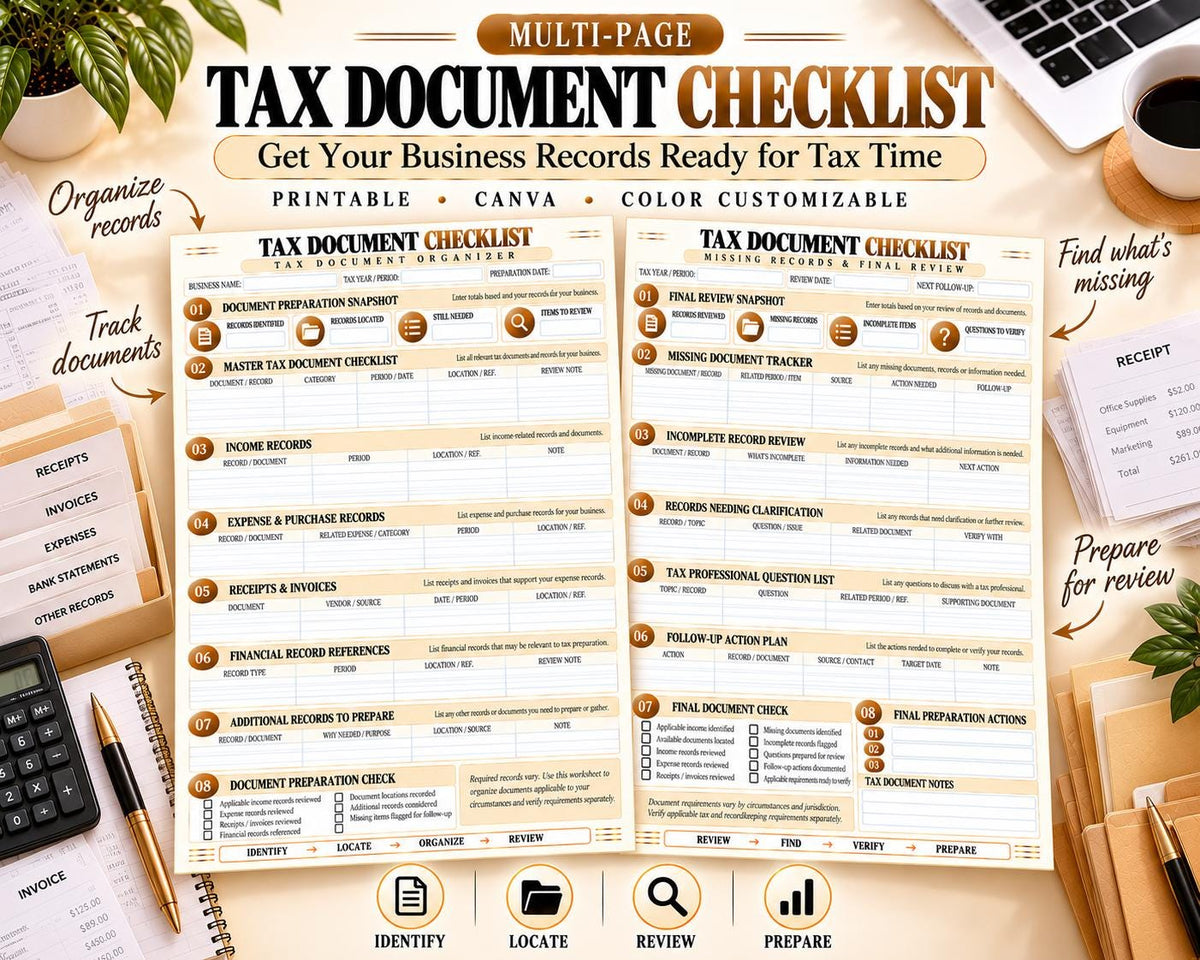 Tax Document Checklist Canva worksheet preview