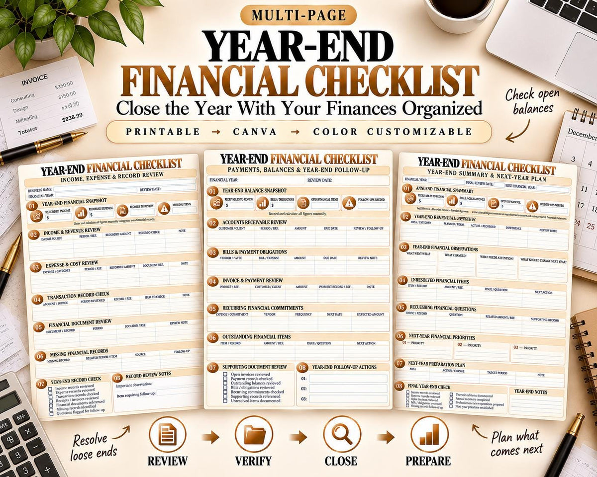 Year-End Financial Checklist Canva worksheet preview