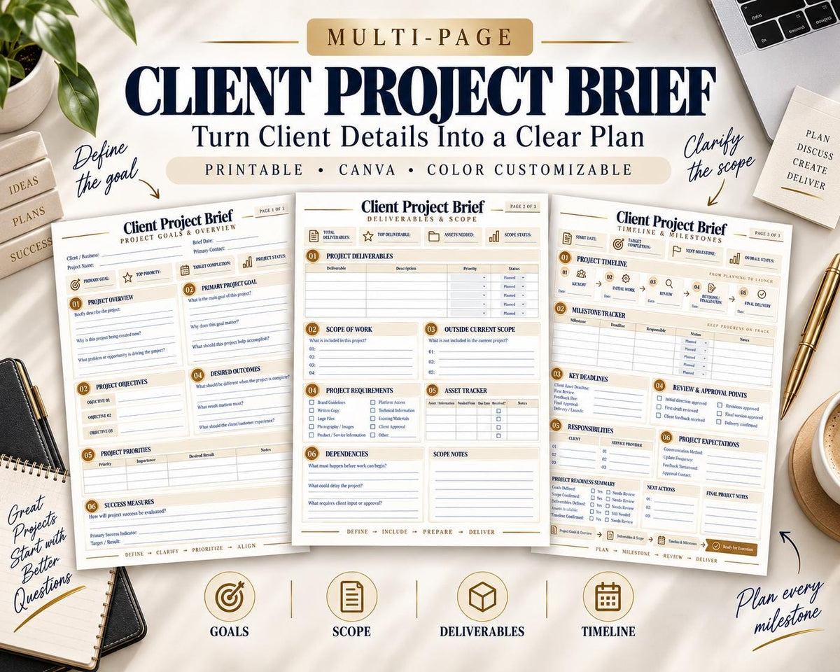 Preview of Multi-Page Client Project Brief digital Canva worksheet template