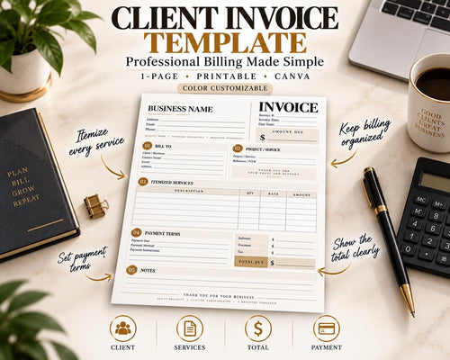 Preview of Client Invoice Template digital Canva worksheet template
