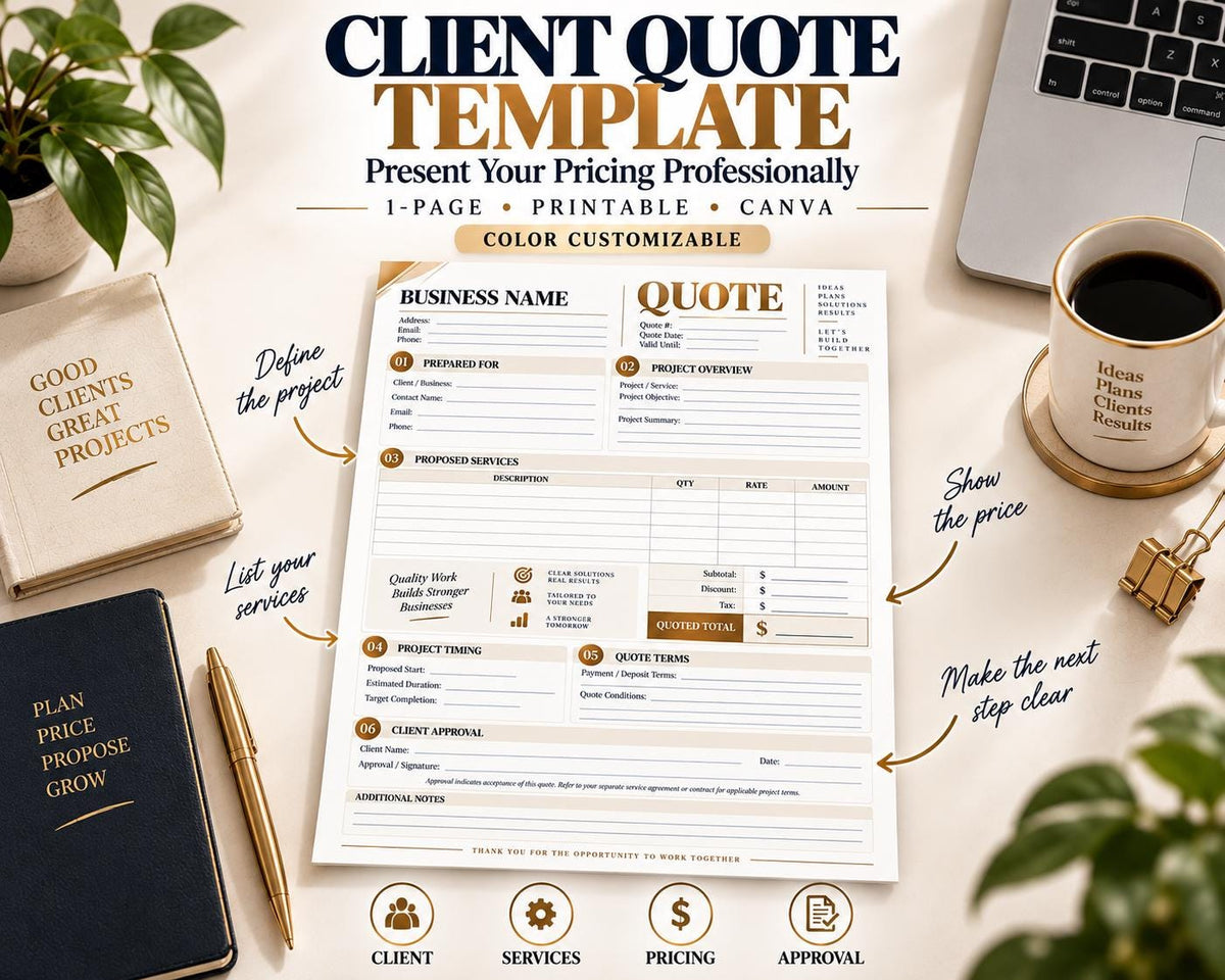 Preview of Client Quote Template digital Canva worksheet template