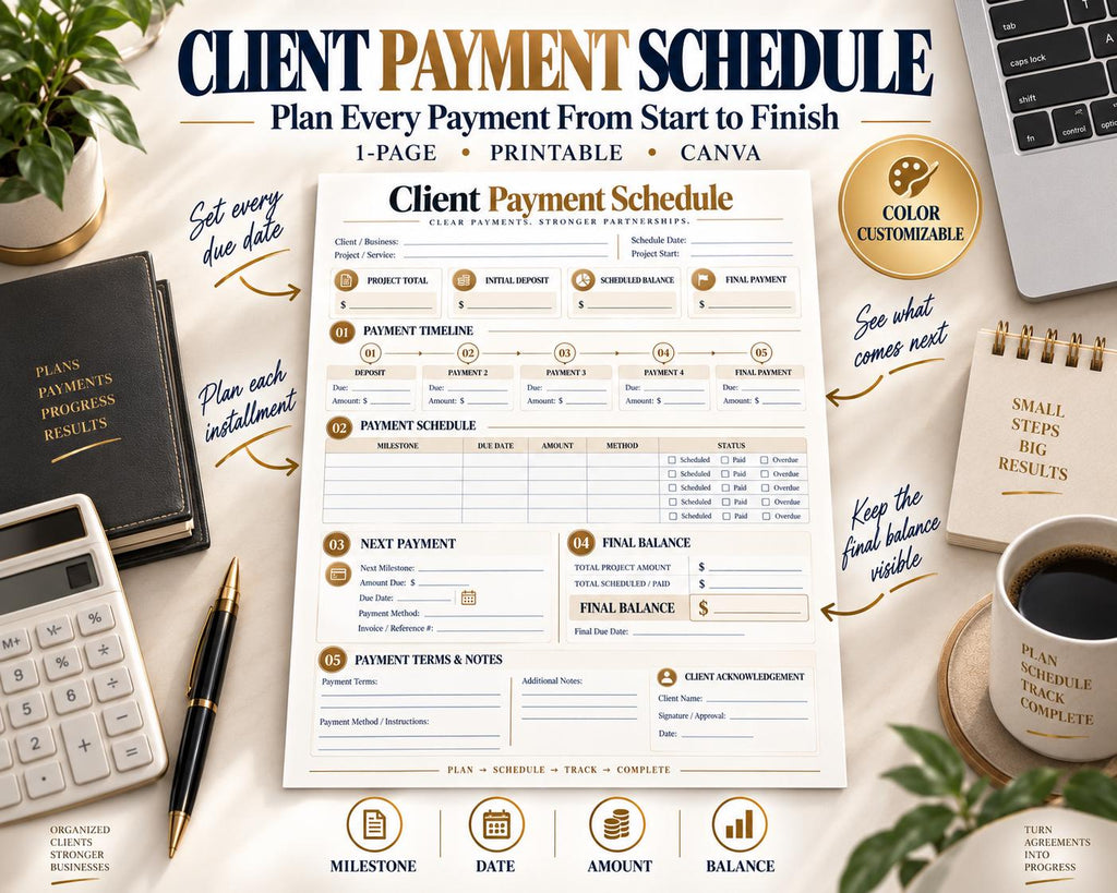 Preview of Client Payment Schedule digital Canva worksheet template