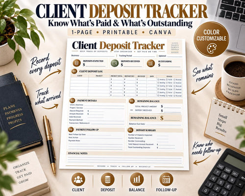 Preview of Client Deposit Tracker digital Canva worksheet template