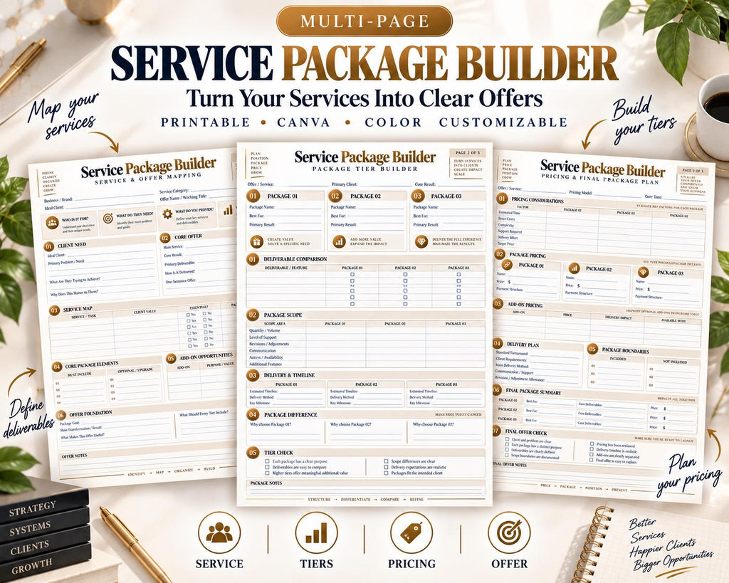 Preview of Multi-Page Service Package Builder digital Canva worksheet template