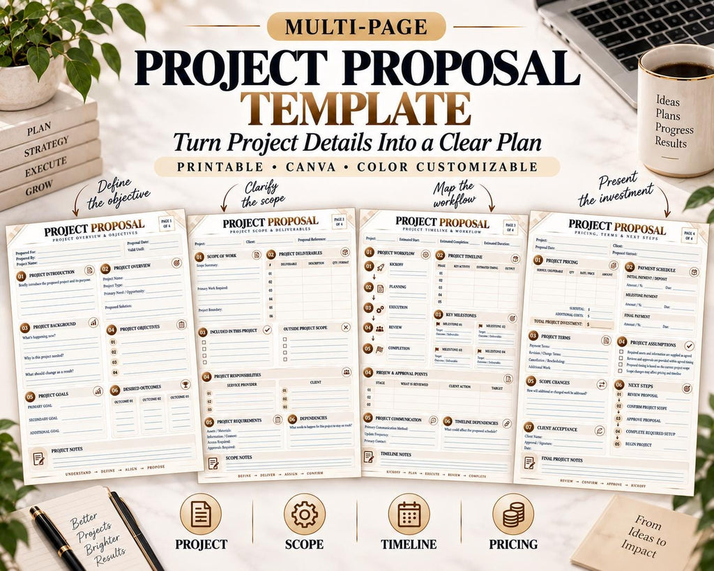 Preview of Multi-Page Project Proposal Template digital Canva worksheet template