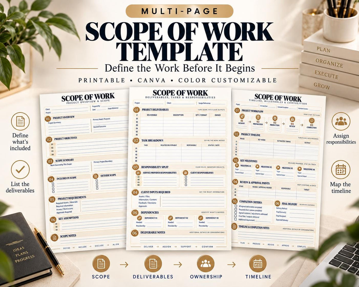 Preview of Multi-Page Scope of Work Template digital Canva worksheet template