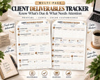 Preview of Multi-Page Client Deliverables Tracker digital Canva worksheet template