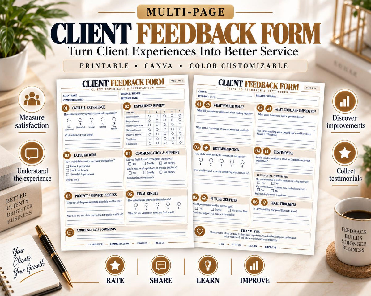 Preview of Multi-Page Client Feedback Form digital Canva worksheet template