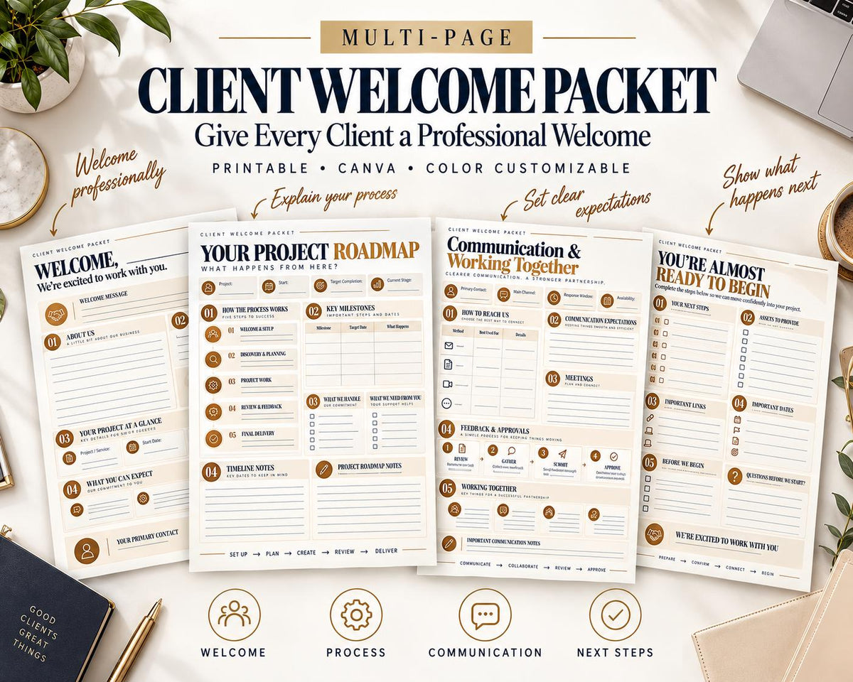 Preview of Multi-Page Client Welcome Packet digital Canva worksheet template