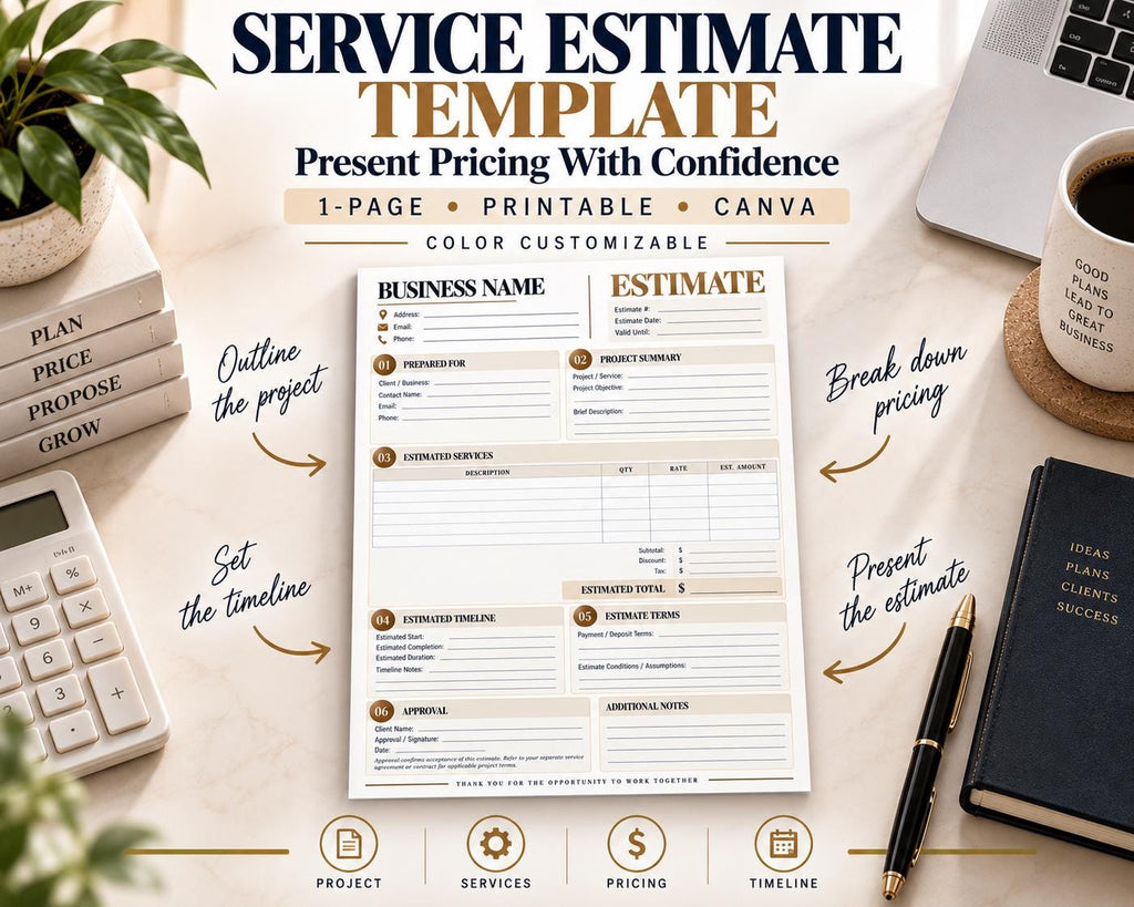 Preview of Service Estimate Template digital Canva worksheet template