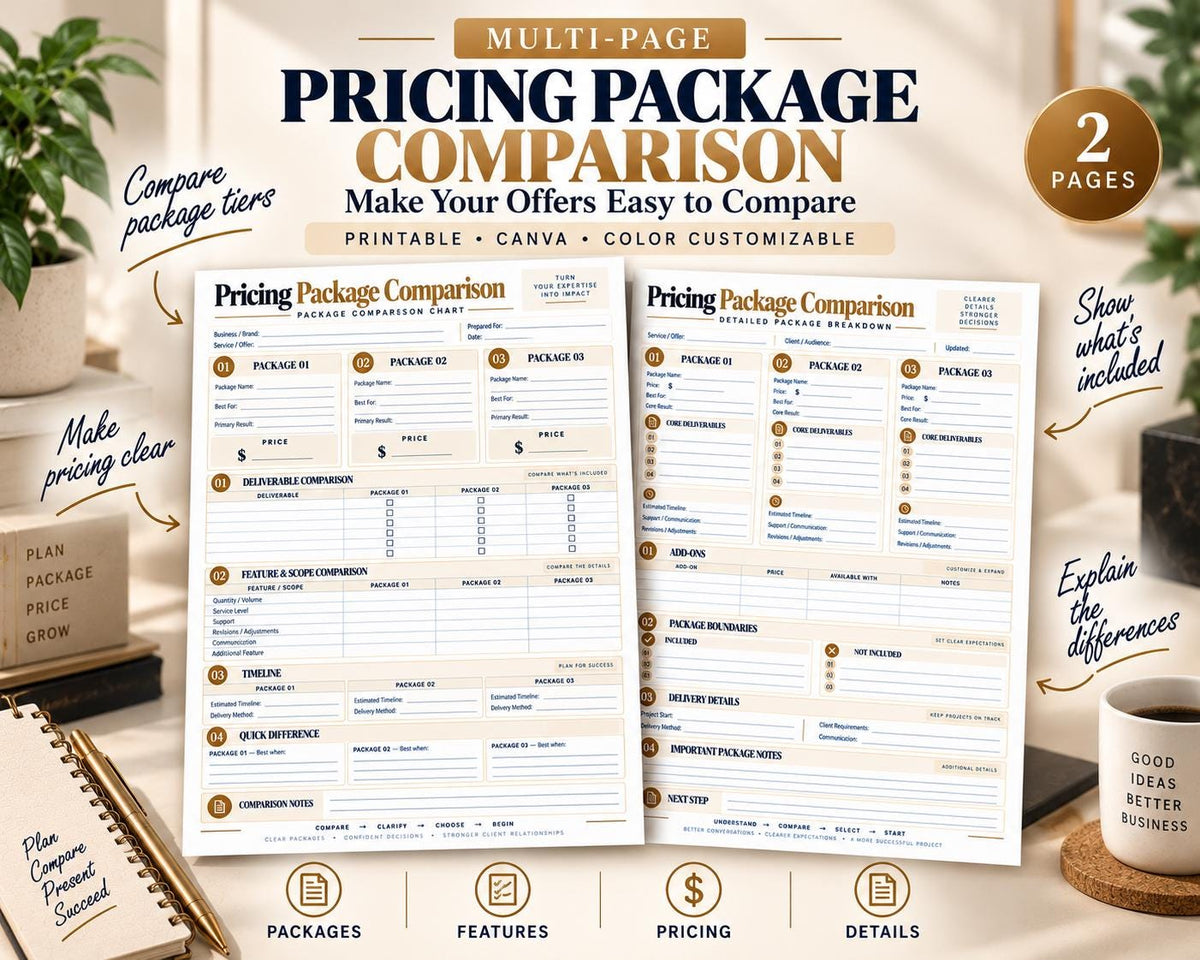 Preview of Multi-Page Pricing Package Comparison digital Canva worksheet template