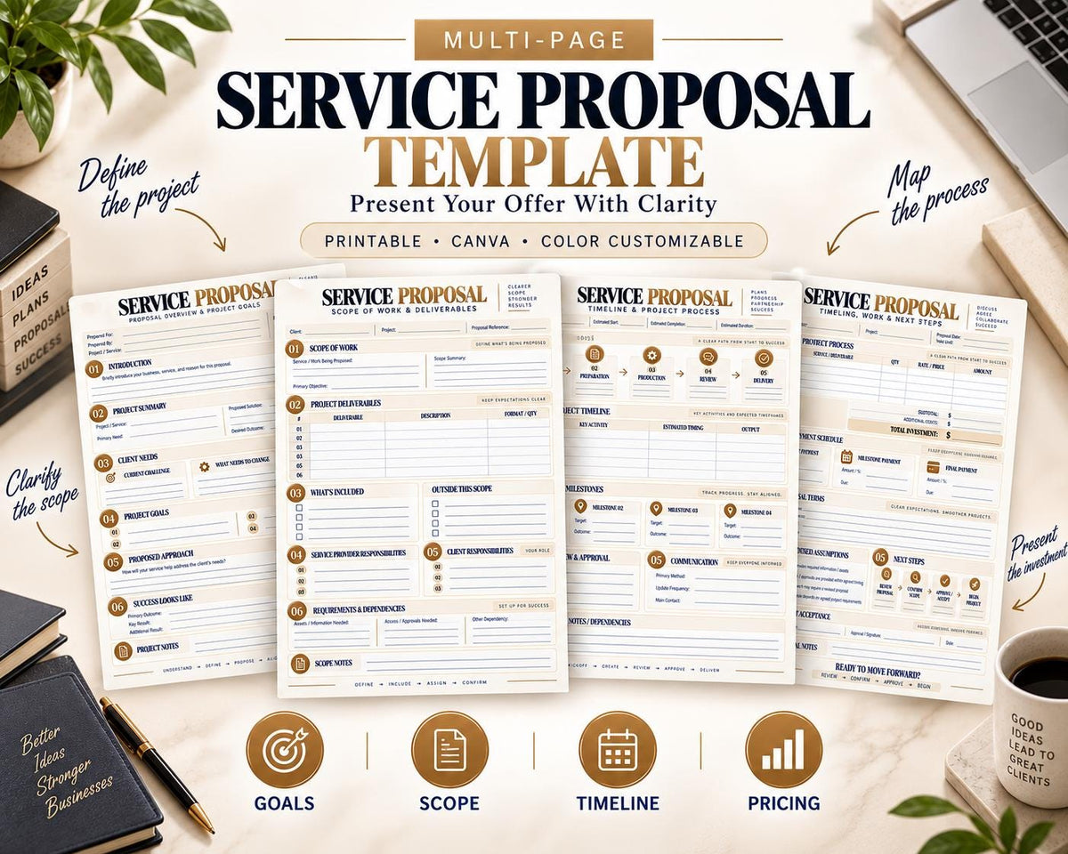 Preview of Multi-Page Service Proposal Template digital Canva worksheet template