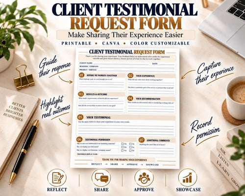 Preview of Client Testimonial Request Form digital Canva worksheet template
