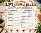 Preview of Multi-Page Client Renewal Tracker digital Canva worksheet template